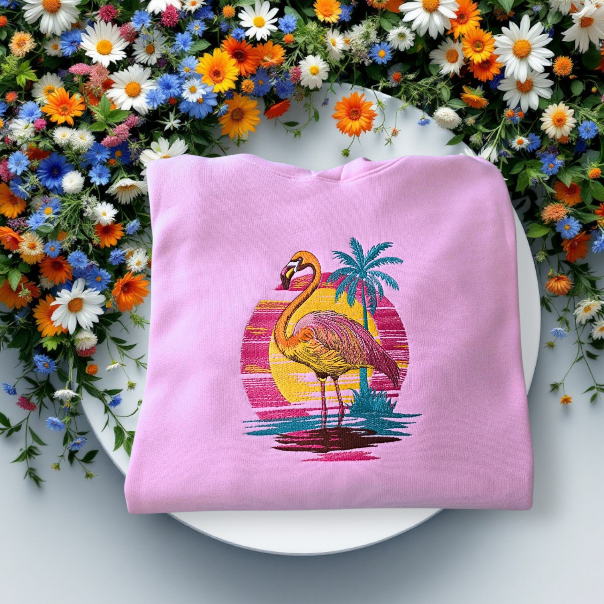 Cotton pink flamingo tropical sunset - unisex hoodie