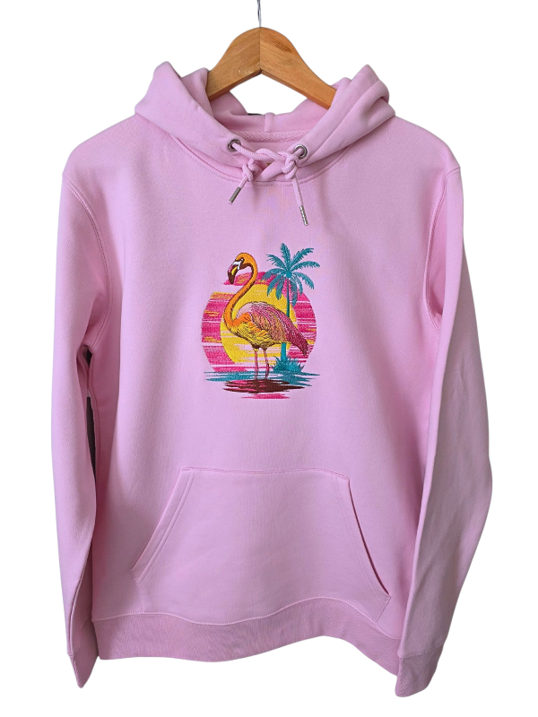 Cotton pink flamingo tropical sunset - unisex hoodie