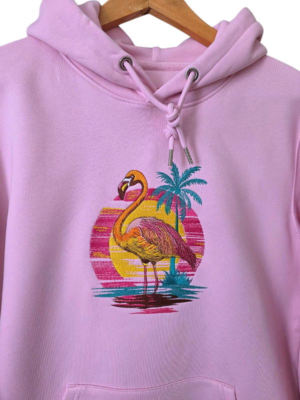 Cotton pink flamingo tropical sunset - unisex hoodie