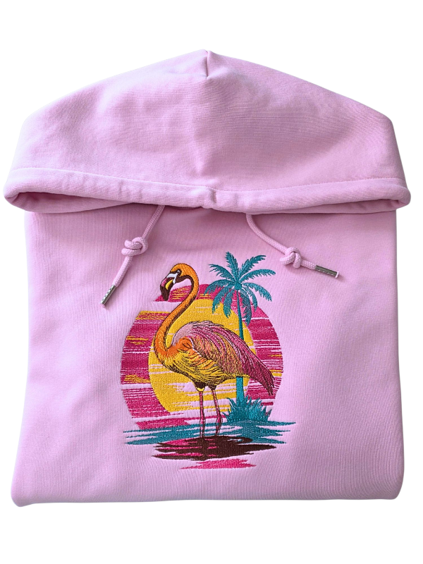 Cotton pink flamingo tropical sunset - unisex hoodie