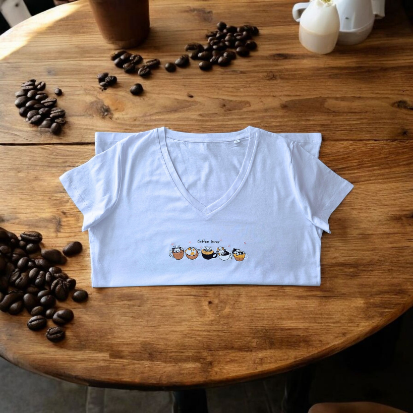 Coffee lover, cute cats - short sleeve t-shirt