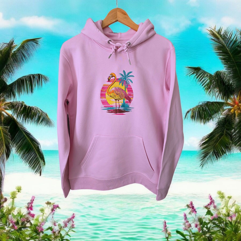 Cotton pink flamingo tropical sunset - unisex hoodie