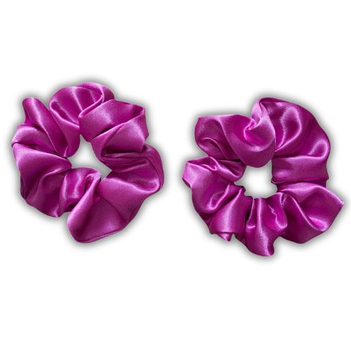 UPCYCLED fabric dark pink satin scrunchies - SET OF 2