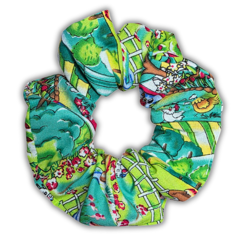 UPCYCLED fabric 'life on farm' theme scrunchie