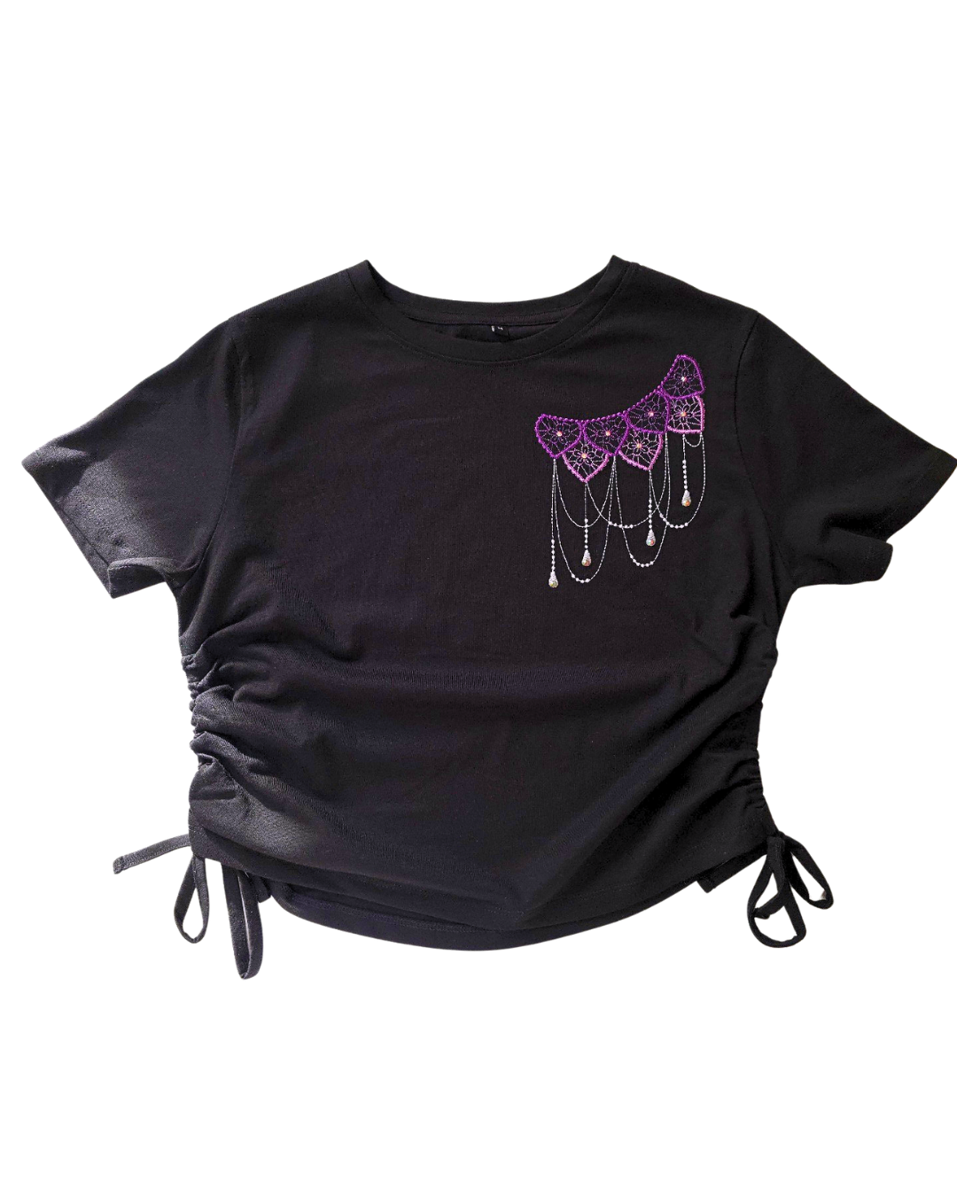 Necklace embroidered crop top with rhinestones