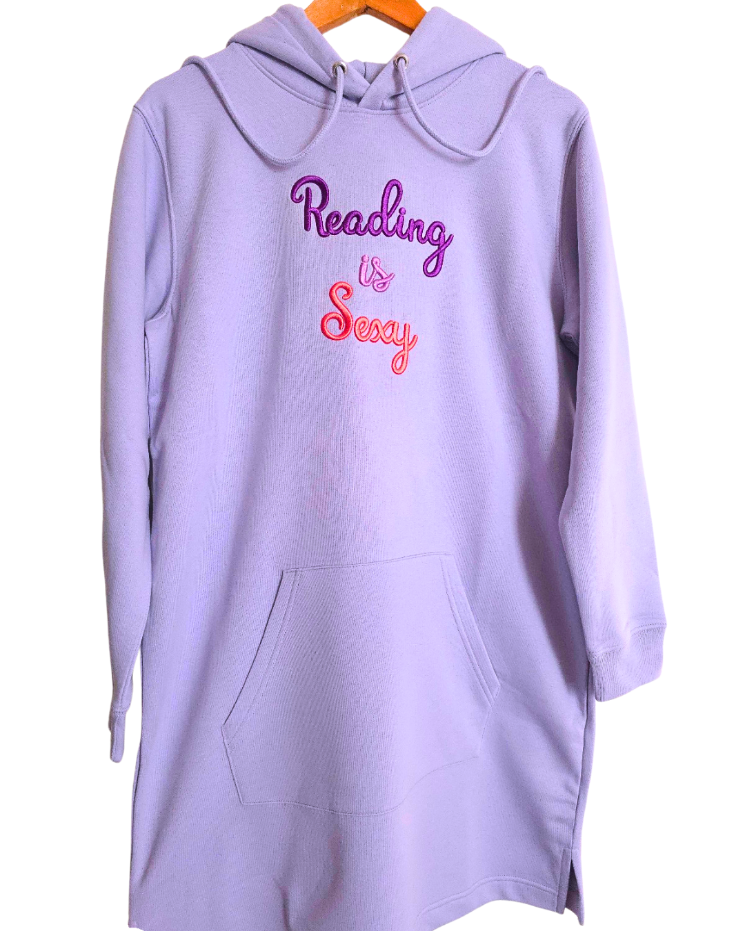 Lilac 3D Embroidered Hoodie Dress – “Reading is Sexy”