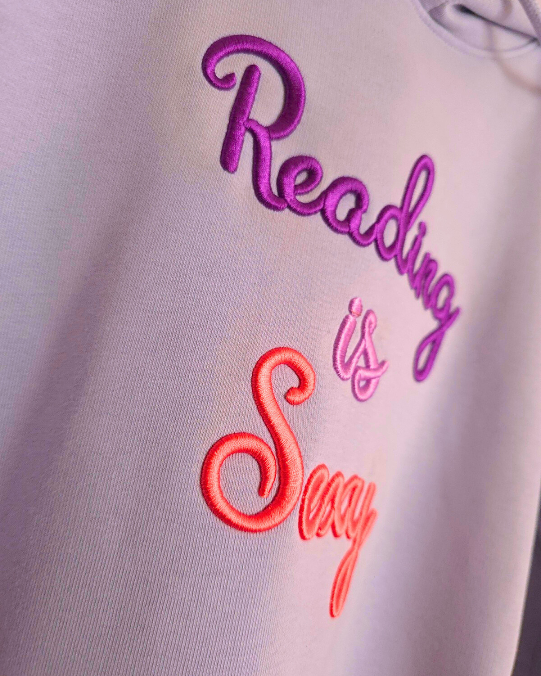 Lilac 3D Embroidered Hoodie Dress – “Reading is Sexy”