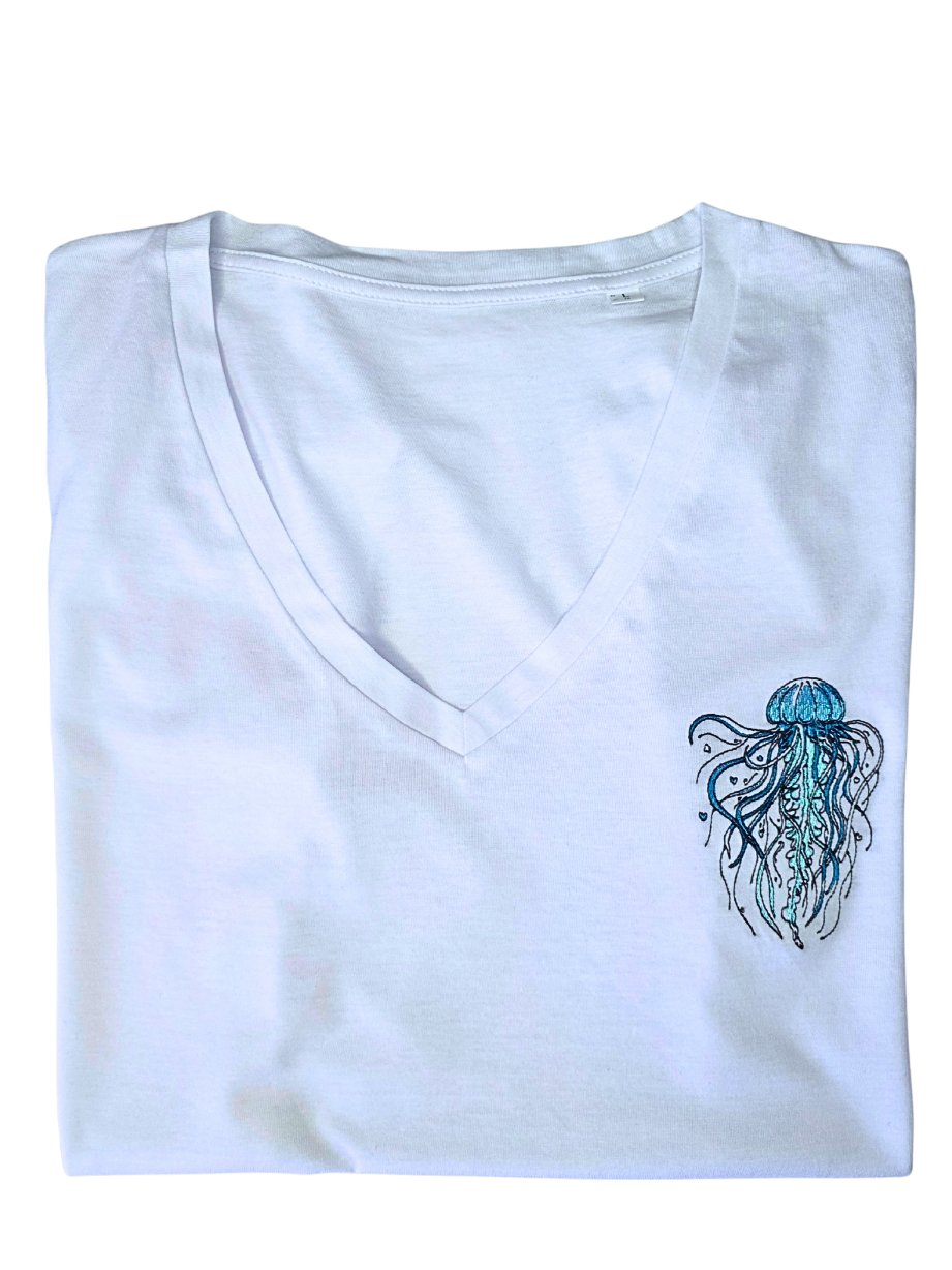 Jellyfish - short sleeve v neck t-shirt