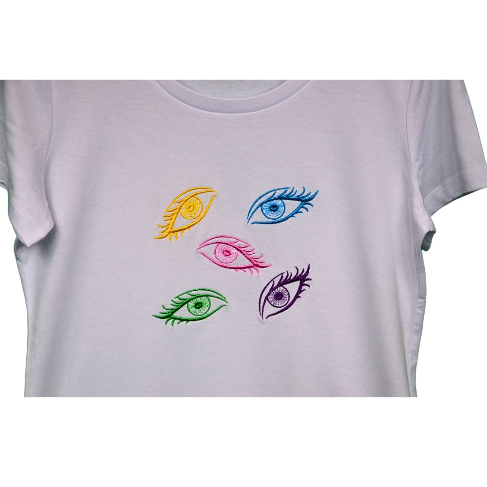 Multi Eyes - women's embroidered short sleeve t-shirt