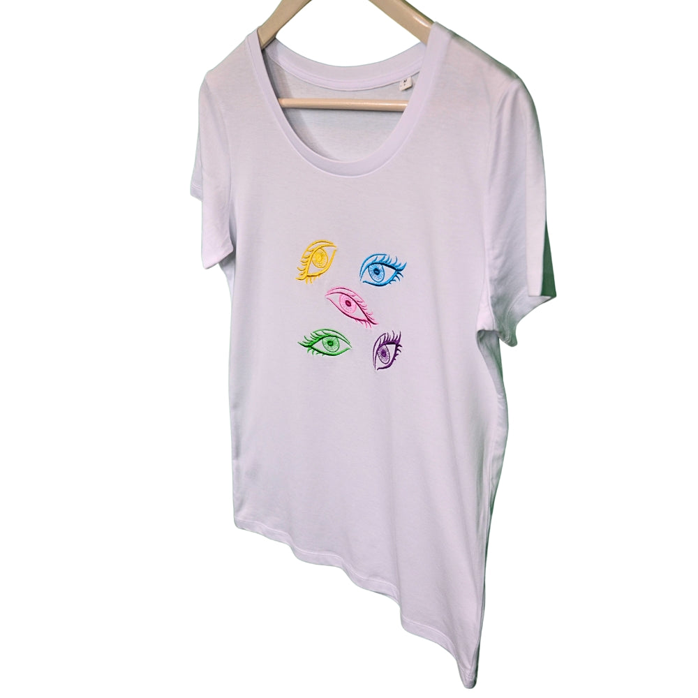 Multi Eyes - women's embroidered short sleeve t-shirt