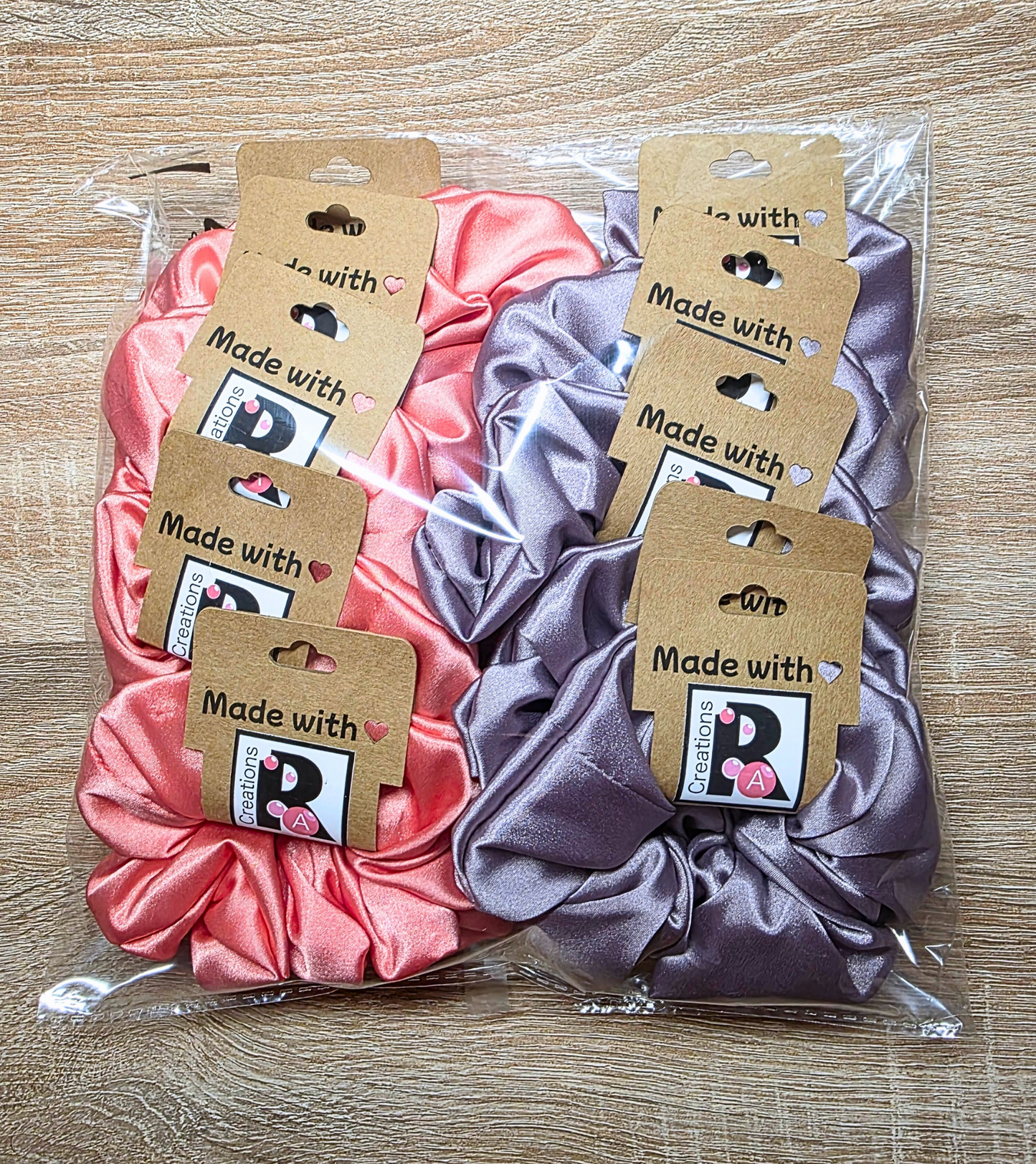 Silk satin, handmade scrunchies - single or in SETS OF 2, 5, 10